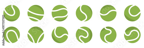 Vector icon set of tennis balls with different designs, symbolising sports, games, or recreational activities. Ideal for athletic themes. Editable stroke, vector illustration.