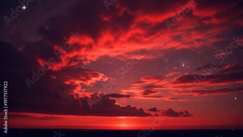 Wallpaper Mural Vibrant Red Sunset with Stars in Cloudy Sky Torontodigital.ca