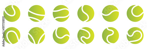 Vector icon set of tennis balls with different designs, symbolising sports, games, or recreational activities. Ideal for athletic themes. Editable stroke, vector illustration.