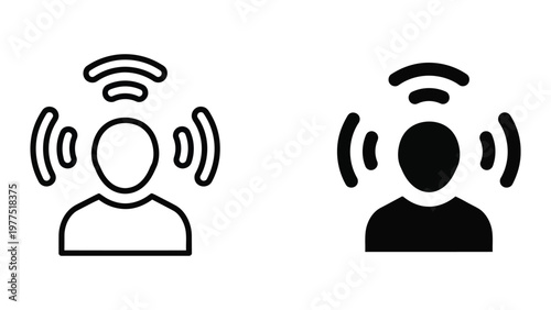 Two figures communicating wirelessly with different visibility styles