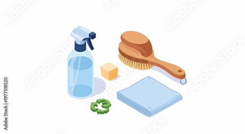 Isometric Eco-Friendly Cleaning Supplies Kit: Sustainable Zero Waste Household Tools Illustration