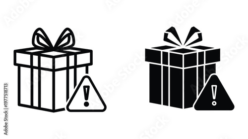 Contrast of gift boxes with warning symbols indicating caution and alertness