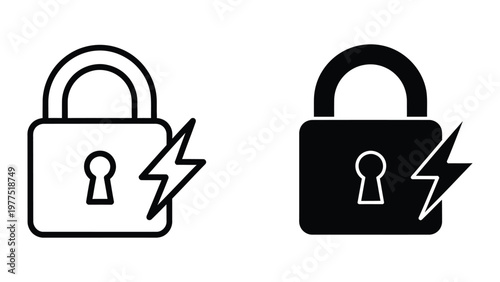 Contrast of secure and insecure locks with lightning bolt symbols indicating power or energy