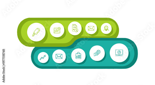 Modern business infographic template with 10 icons, green and teal timeline banner vector, professional corporate workflow diagram for presentations