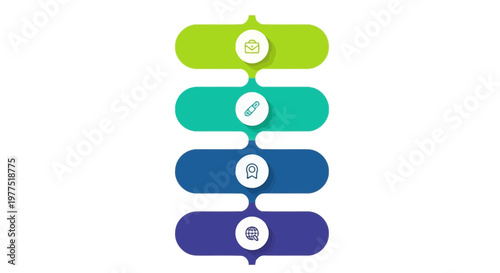 Modern infographic timeline with 4 steps, colorful vertical process diagram, business flow chart vector with icons for presentation and data visualization