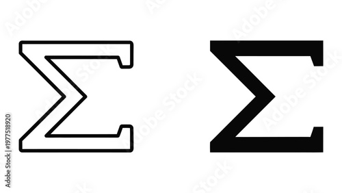 Comparison of outline and filled sigma symbols with a serif tail variation