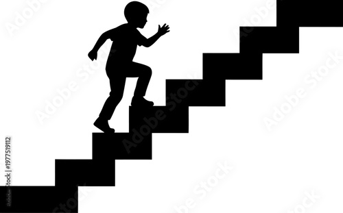 Child Ascending Stairs Silhouette Vector