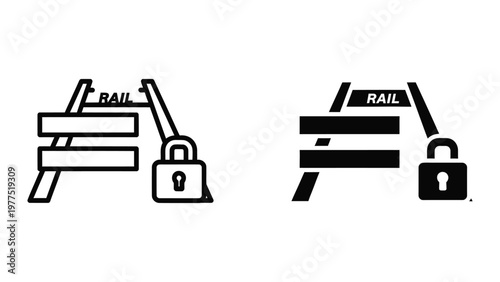 Railroad crossing gates with locked mechanisms in open and closed positions
