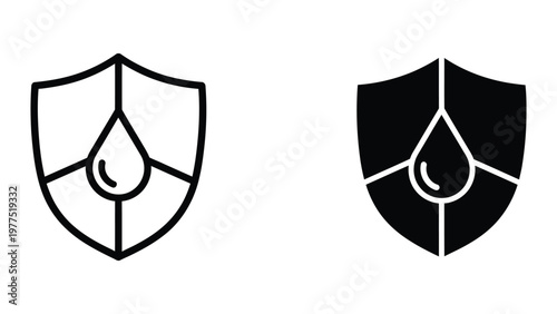 Contrasting shield emblems featuring water drops and crescent moon symbols
