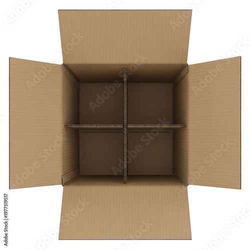 A cardboard box containing nine smaller empty cuboid compartments, Png