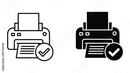 Two printer icons with document output confirmation marks