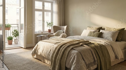 Cozy bedroom with balcony access and natural light creating a serene atmosphere