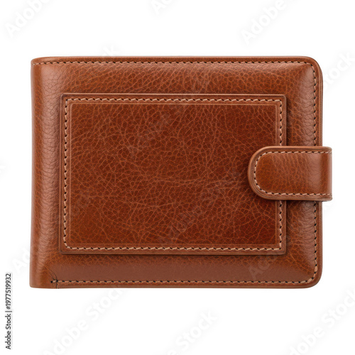 Elegant brown leather wallet with monogrammed embossing on front flap, Png