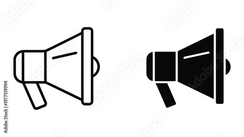 Photos Contrast between a white and black megaphone illustration.