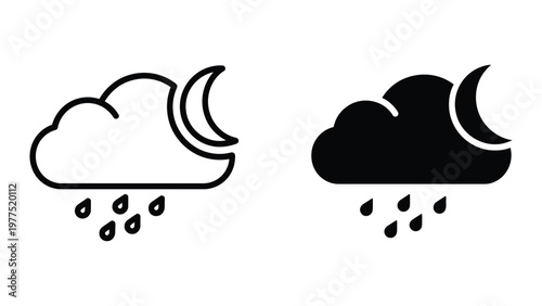 Comparison of cloudy weather icons with moon and rain depictions