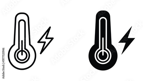 Comparison of traditional and modern thermometers with electricity symbols