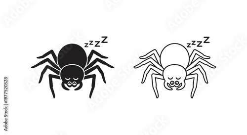 Sleeping Spiders: Cute Cartoon Zzz Spiders Design Vector