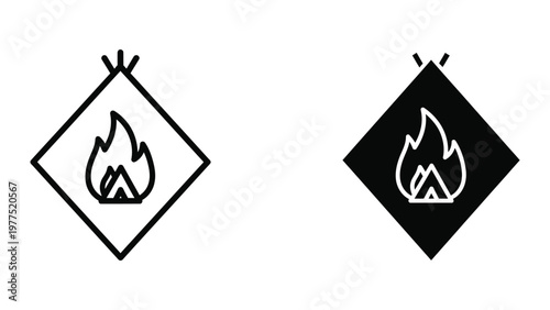 Comparison of flammable material warning symbols in different background styles
