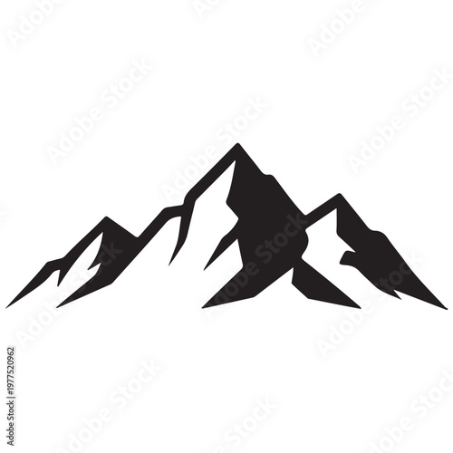 Black Silhouette of Jagged Mountain Peaks Against White