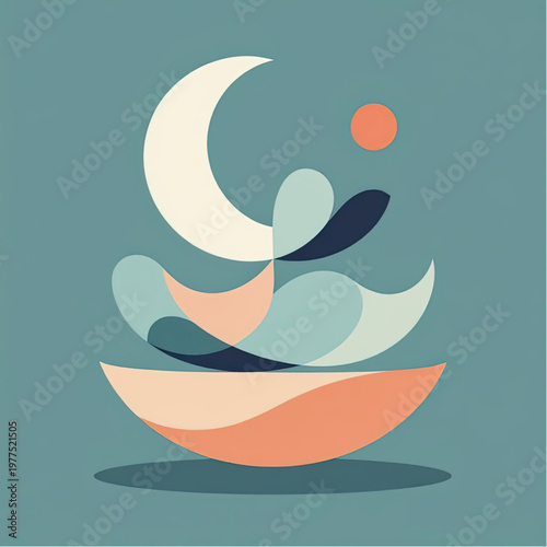 Balance of Life as simple forms gently opposing across  space, delicate tones, representing consonance and inner balance, clean design.eps