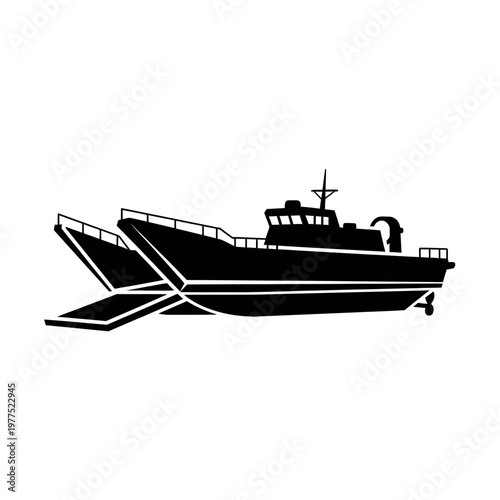 Black silhouette of a fishing boat.