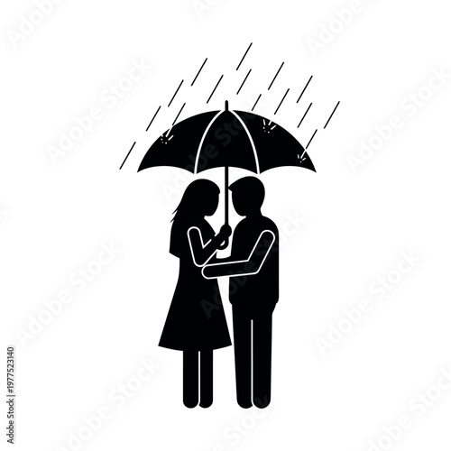 Couple Sharing an Umbrella in Rain.