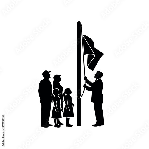Cuadro en lienzo Family raising flag together outdoors.