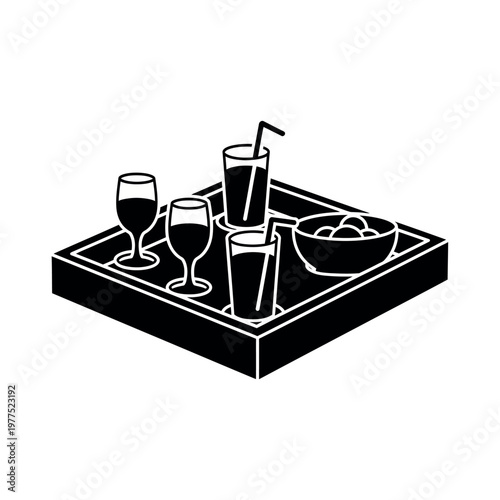 Drinks and snacks on tray.