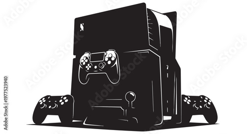 Xbox One console, gaming controller, black vector, illustration, gaming setup