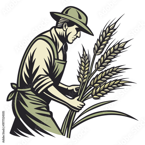 Photos Vector illustration of a farmer holding wheat