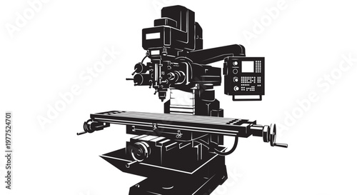 Industrial, CNC, milling machine, metalworking, manufacturing, vector illustration