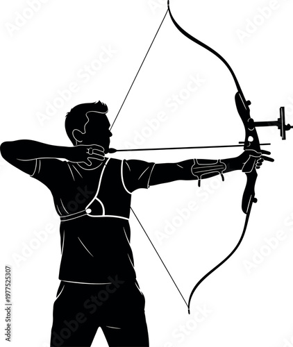 Silhouette of an archer a dynamic black and white illustration of traditional archery in action