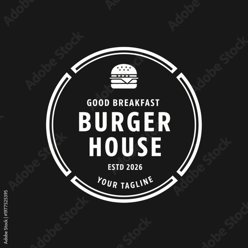 Burger House Logo - Vintage Style Emblem with Burger Icon and Text