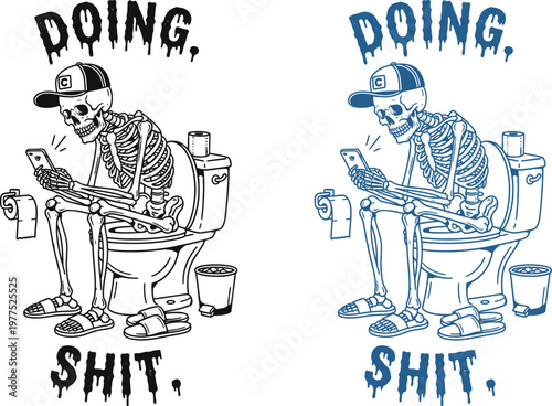 Funny fathers day gift idea skeleton dad doing his business humorous toilet humor design