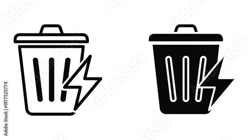 Contrasting trash bin icons depicting recycling and general waste disposal
