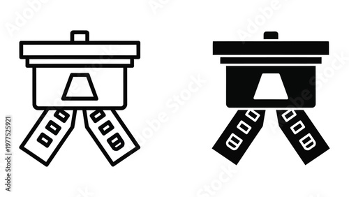 Contrast between old and modern film camera icons with tripod legs and film reels