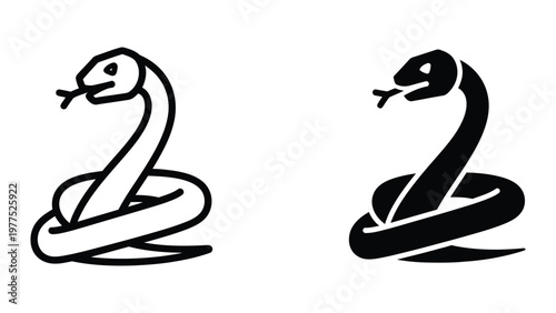 Two stylized cobra illustrations facing opposite directions in a minimalist design