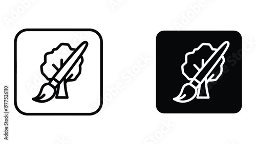 Contrasting icons of a paintbrush with leaf and brush strokes on different backgrounds
