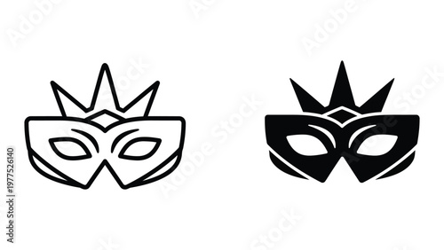 Contrasting designs of a mask with crowns symbolizing duality or opposing forces