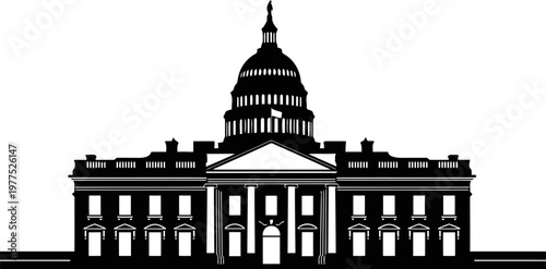 White House silhouette with dome in background.