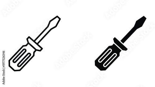 Two different screwdrivers depicted in contrasting black and white styles.