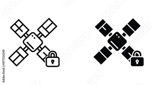Contrast of secure and insecure satellite network connections with a padlock icon