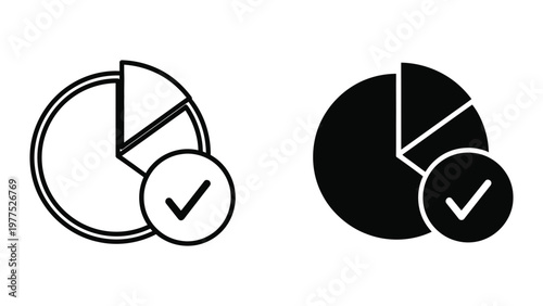 Comparison of pie charts with different filled segments and check marks for approval