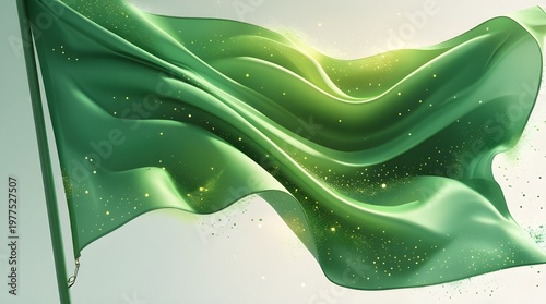 Abstract Green Wavy Folds Background with Soft Curves and Minimal Flow Design