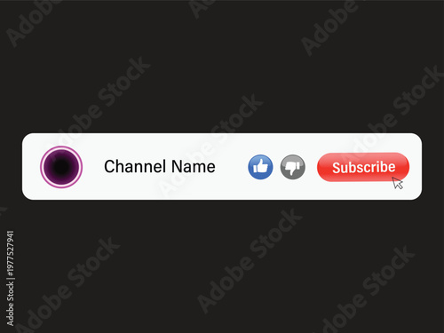 YouTube channel subscribe button with like and dislike icons and cursor.