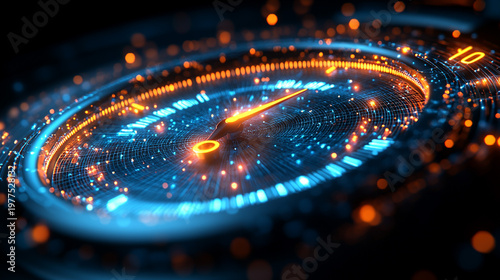 Glowing digital clock speeding up on dark background