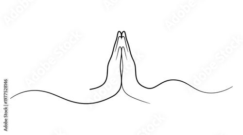Praying Hands Gesture of Hope and Gratitude Minimalist Line Art
