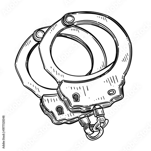 handcuffs pair vector line art hand drawn illustration