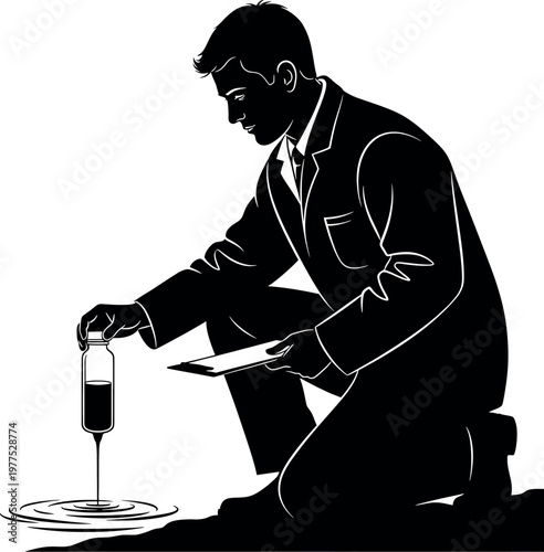 Noir detective investigating a crime scene a silhouette of suspense and mystery