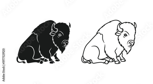 Yak vs Bison: Iconic Animal Silhouettes Comparison Vector